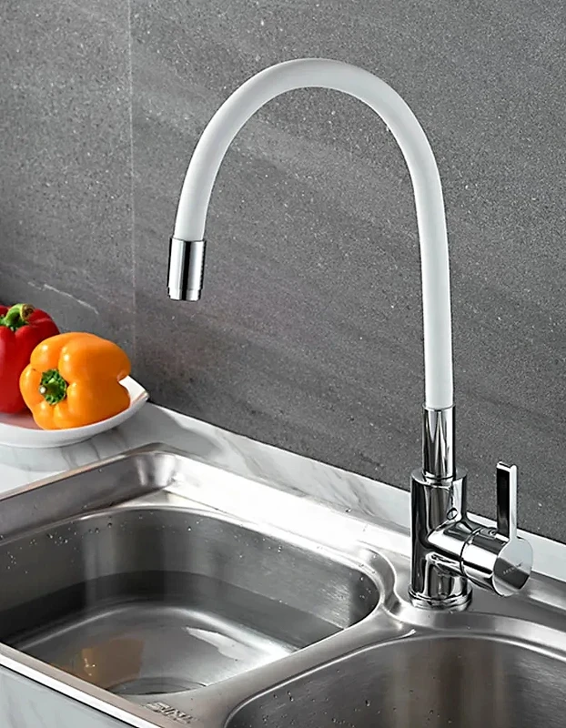 Смеситель для кухни Ledeme Rainbow 4898-3L Хром Белый