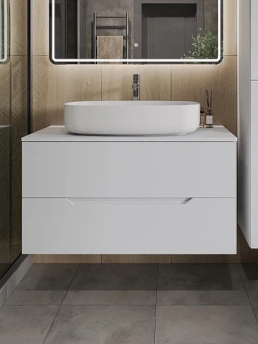 Тумба с раковиной Orange Line 100 Li-100TuwMDF+B07-675W подвесная Белая матовая