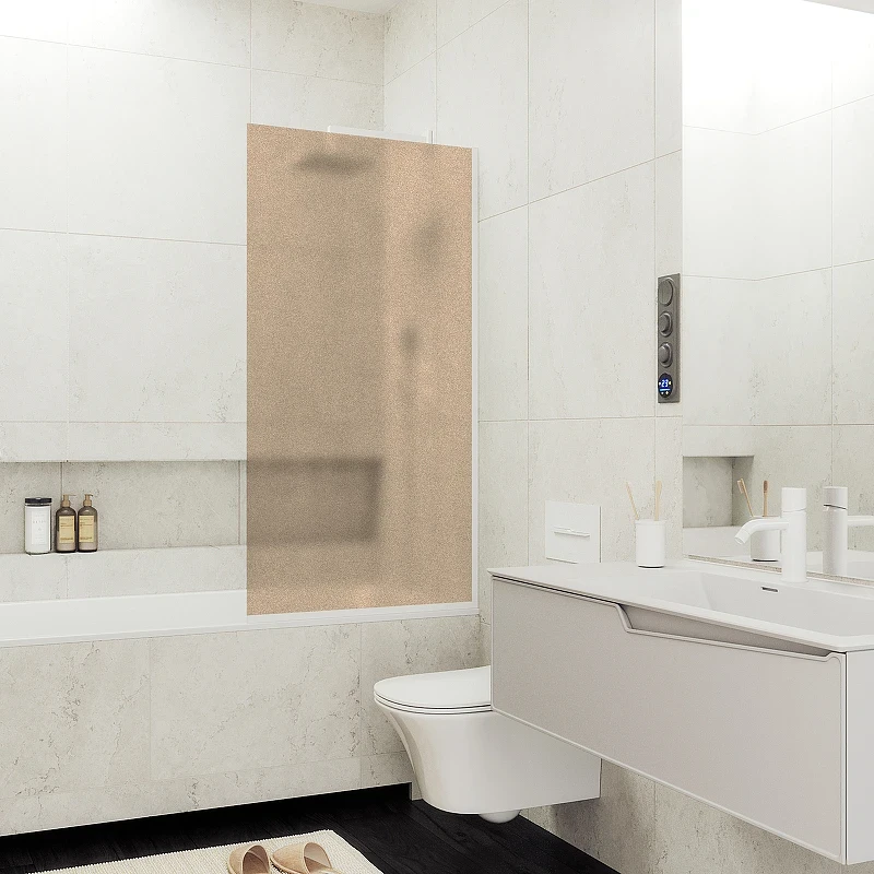 Шторка на ванну Maybah Glass MGV-72-1у 400x1400 в узком профиле Белый стекло бронзовое матовое