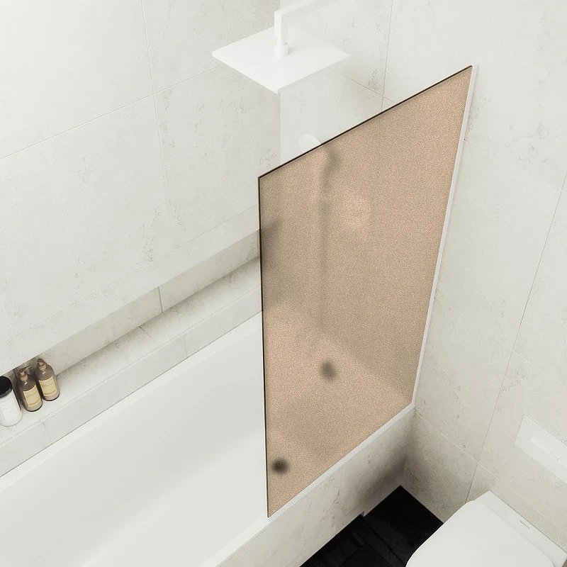 Шторка на ванну Maybah Glass MGV-72-1у 400x1400 в узком профиле Белый стекло бронзовое матовое