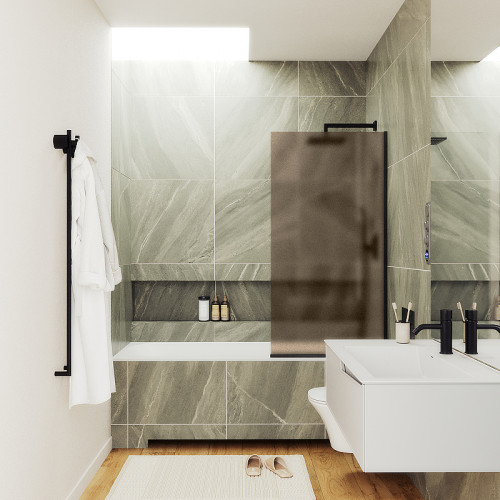 Шторка на ванну Maybah Glass MGV-77-6у 900x1400 в узком профиле Черный стекло бронзовое матовое