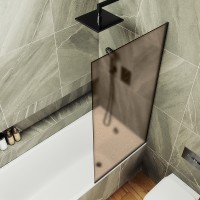 Шторка на ванну Maybah Glass MGV-77-6у 900x1400 в узком профиле Черный стекло бронзовое матовое