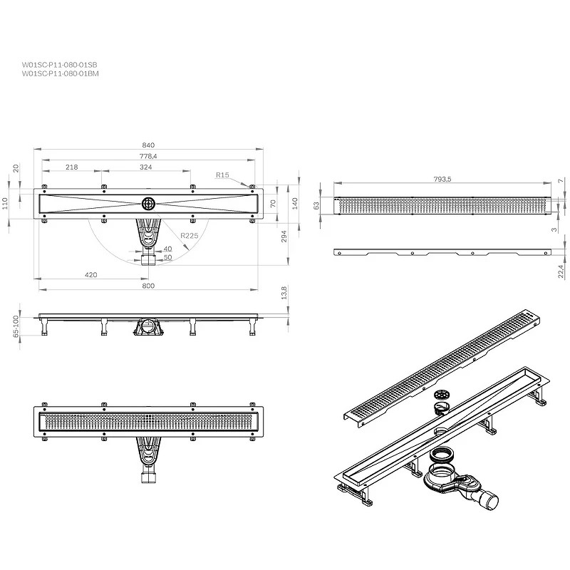 Душевой лоток AM.PM MasterFlow 80 W01SC-P11-080-01BM с Черной матовой решеткой Cut Gradient