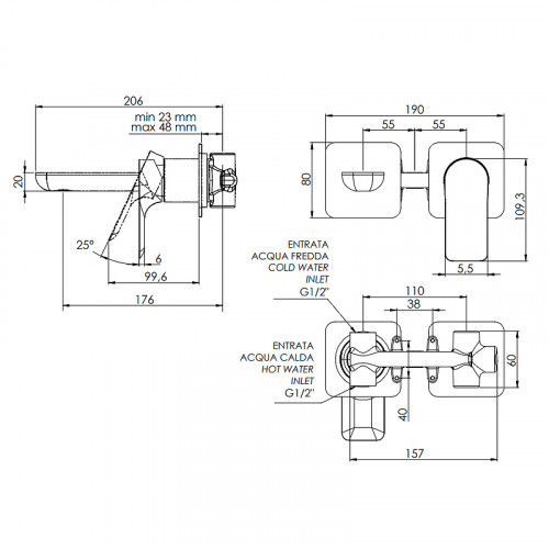 Смеситель для раковины Remer Infinity I15P Хром латунь встраиваемый