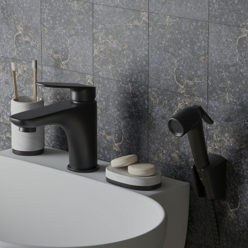 Смеситель для раковины Paini Laguna LAYO205/574 с гигиеническим душем Черный матовый