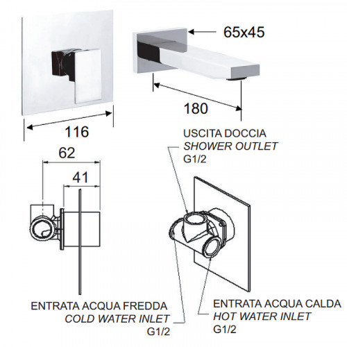 Смеситель для раковины Remer Q-Design QD15C Хром латунь встраиваемый