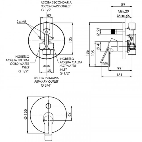Смеситель для душа Remer Energy EY09H Хром латунь встраиваемый