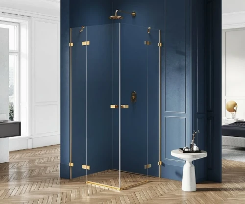 Душевой уголок New Trendy Avexa Gold 90х90 EXK-1781 профиль Брашированное золото стекло прозрачное