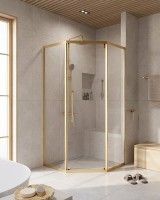 Душевой уголок Cezares Relax-304 100x100 RELAX-304-P-1-100-C-BORO профиль Брашированное золото стекло прозрачное