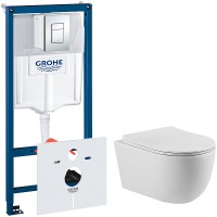 Комплект унитаза Vincea Evo Rimless VT1-34S с инсталляцией Grohe Rapid SL 38775001 с сиденьем Микролифт и клавишей смыва Хром фарфор подвесной
