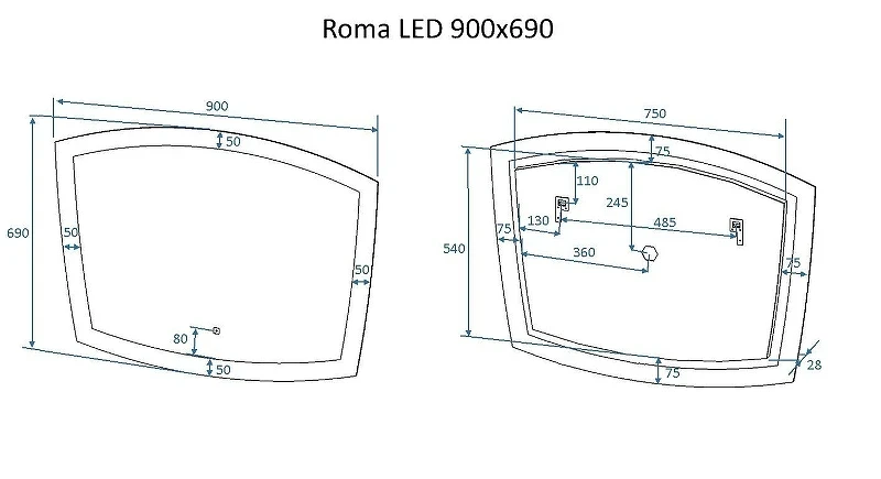 Зеркало Art&Max Roma 90 AM-Rom-900-700-DS-F с подсветкой с сенсорным выключателем