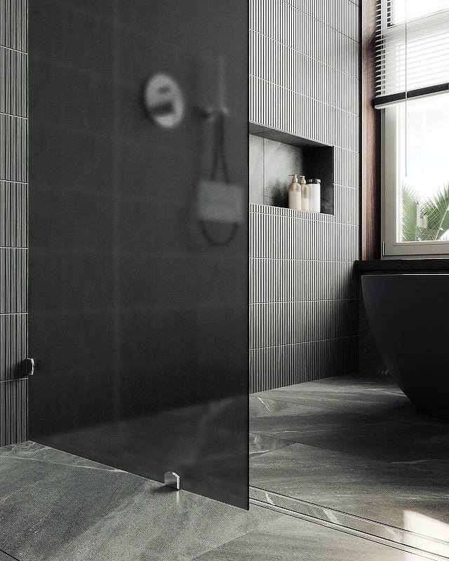 Душевая перегородка Maybah Glass MGD-273-4 990x1950 коннектор стена-стекло Хром глянцевый стекло графитовое матовое