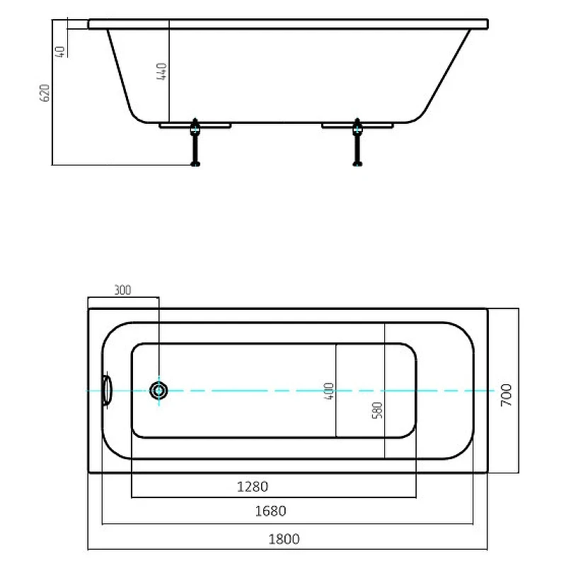 Акриловая ванна Aquatek Eco-friendly Мия 180x70 MIY180-0000007 без панелей, каркаса и слив-перелива