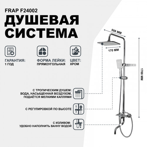 Душевая система Frap F24002 Хром латунь на стену
