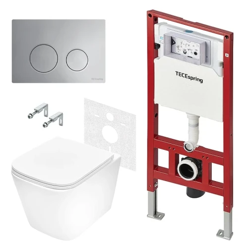 Унитаз с инсталляцией Tece Spring base K401111WCS цвет Белый с сиденьем Микролифт и клавишей смыва цвет Хром глянцевый