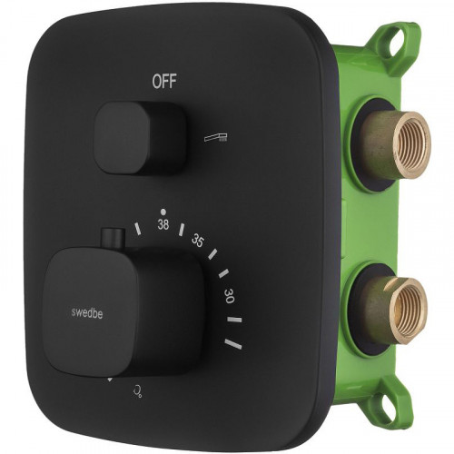 Смеситель для душа Swedbe Platta 9031B с термостатом Черный матовый латунь встраиваемый