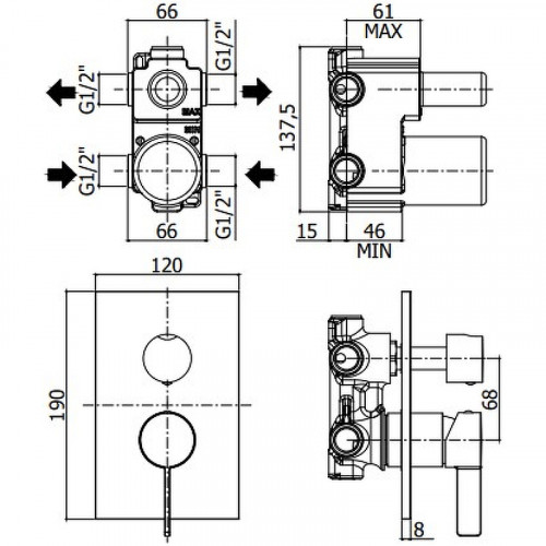 Смеситель для душа Paffoni Rock RO018CR Хром латунь встраиваемый