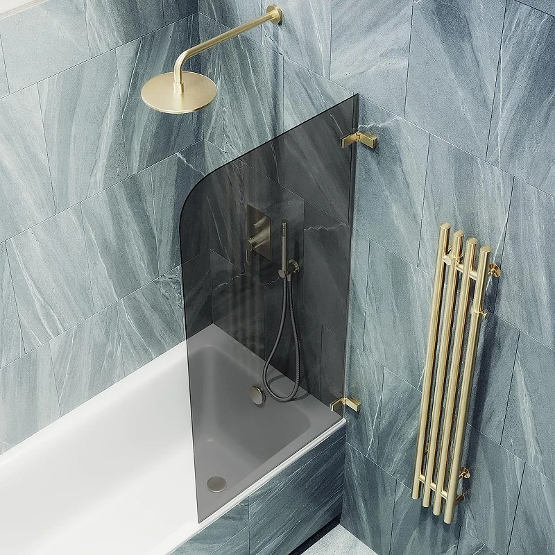 Шторка для ванны Maybah Glass MGV-650-3 405х1400 поворотная на петлях Золото стекло графитовое