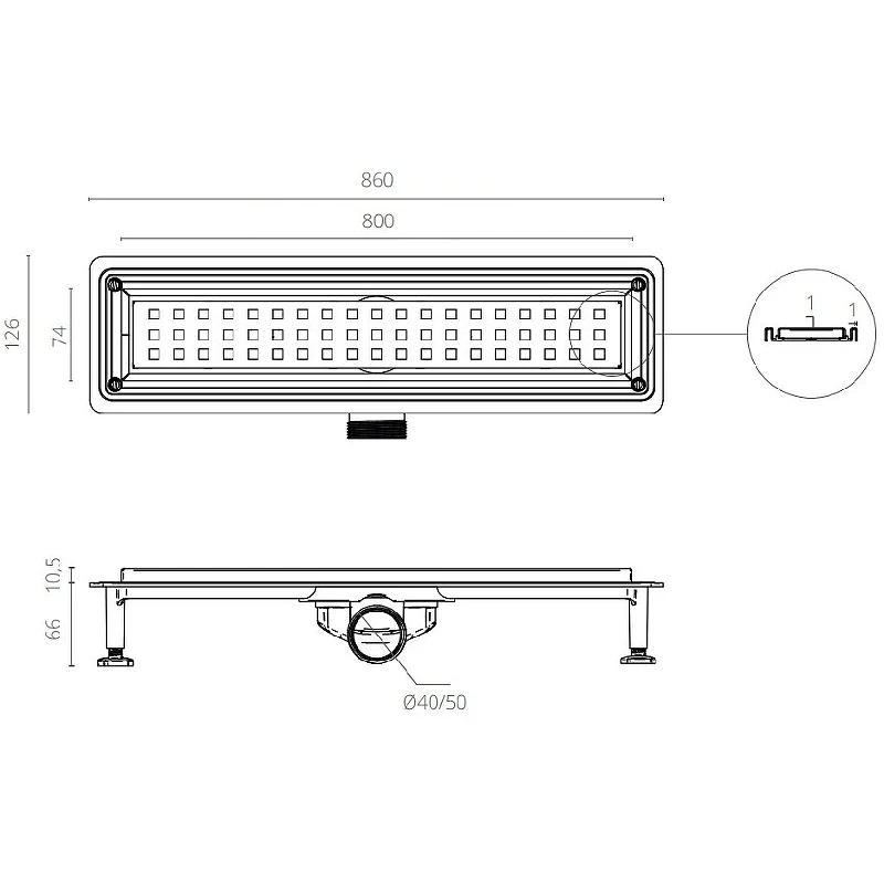 Душевой лоток Ctesi Way Square 80 BK4024150 с решеткой Нержавеющая сталь