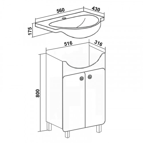 Тумба под раковину Runo Капри 55 УТ000003778 Белая МДФ / ЛДСП