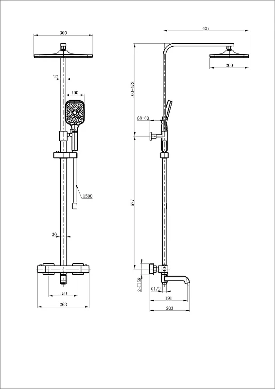 Душевая система Wonzon & Woghand Stay WW-B3026-T1-MB с термостатом цвет Черный матовый