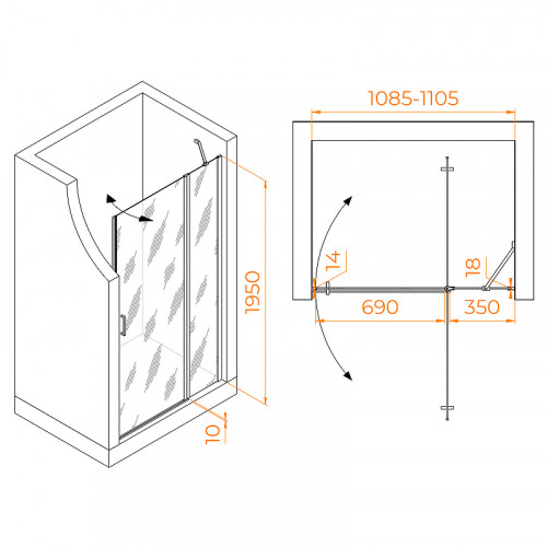 Душевая дверь RGW Leipzig LE-004 110 351200411-11 профиль Хром стекло прозрачное