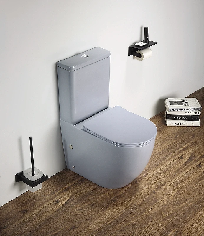 Унитаз компакт CeramaLux 2166XMHL Голубой матовый с бачком и сиденьем Микролифт фаянс напольный