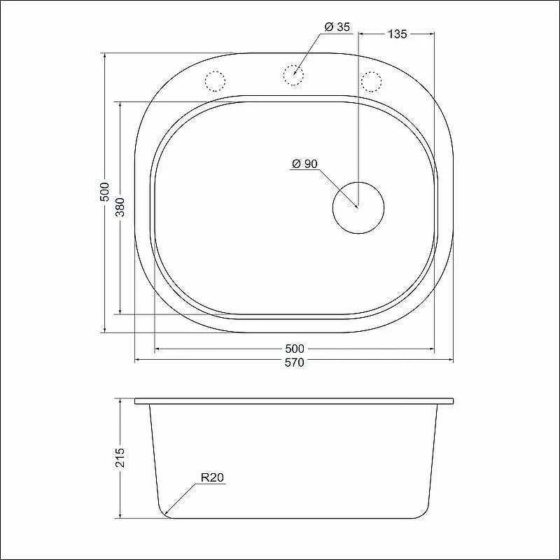 Кухонная мойка Emar Quartz 57 EMQ-1570.C цвет Барит