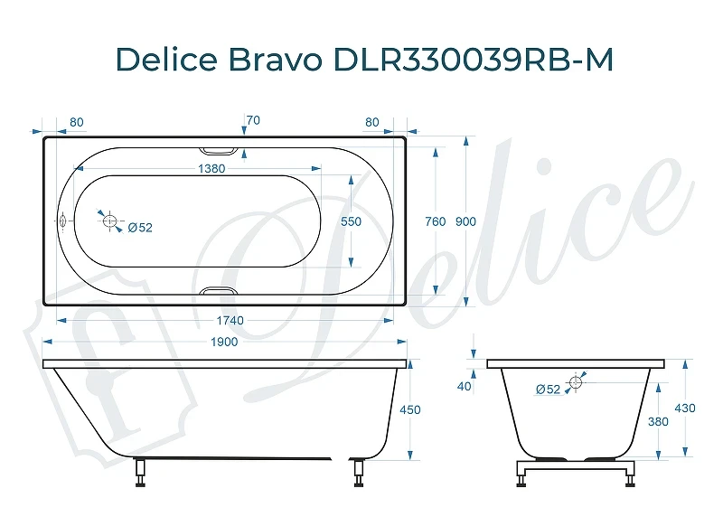 Ванна из искусственного камня Delice Bravo 190х90 DLR330039RB-M цвет Белый