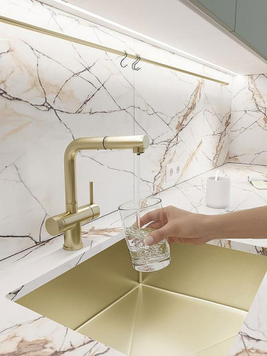 Смеситель для кухни Emar PVD ЕС - 7026 цвет Matt Gold