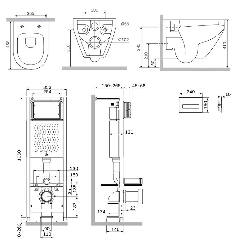 Унитаз с инсталляцией AM.PM Spirit V2.0 Aquaspin IS110351.701900 цвет Белый с сиденьем Микролифт и клавишей смыва цвет Хром глянцевый