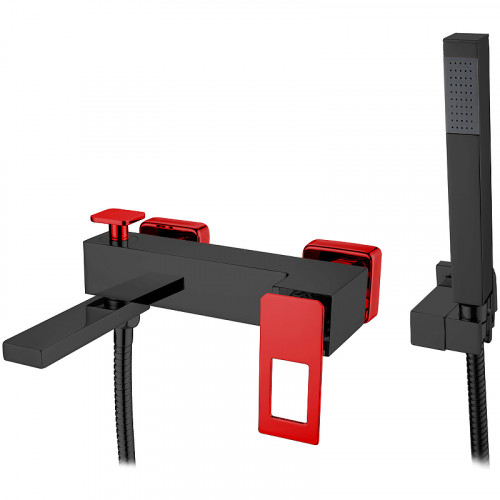 Смеситель для ванны Boheme Q 143-BR Черный Красный латунь на стену