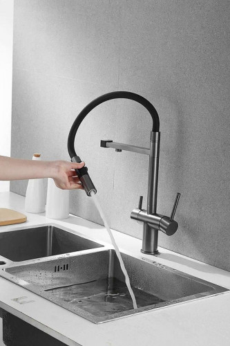 Смеситель для кухни Rose R958T цвет Пепельный Черный