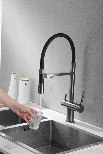 Смеситель для кухни Rose R958T цвет Пепельный Черный