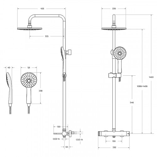 Душевая система Cezares Relax RELAX-CD-NOP Черная матовая нержавеющая сталь на стену