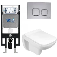 Комплект унитаза с инсталляцией WeltWasser AMBERG 497 + KEHLBACH 004 GL-WT + AMBERG RD-CR 10000006628 цвет Белый глянцевый с сиденьем Микролифт и клавишей смыва цвет Хром