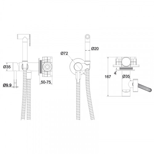 Гигиенический душ со смесителем Whitecross Y brushed nickel SYSYBI2NIB Брашированный никель латунь встраиваемый