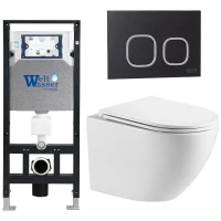 Комплект унитаза с инсталляцией WeltWasser AMBERG 506 + MERZBACH 043 MT-WT + AMBERG RD-BL 10000011420 цвет Белый матовый с сиденьем Микролифт и клавишей смыва цвет Черный
