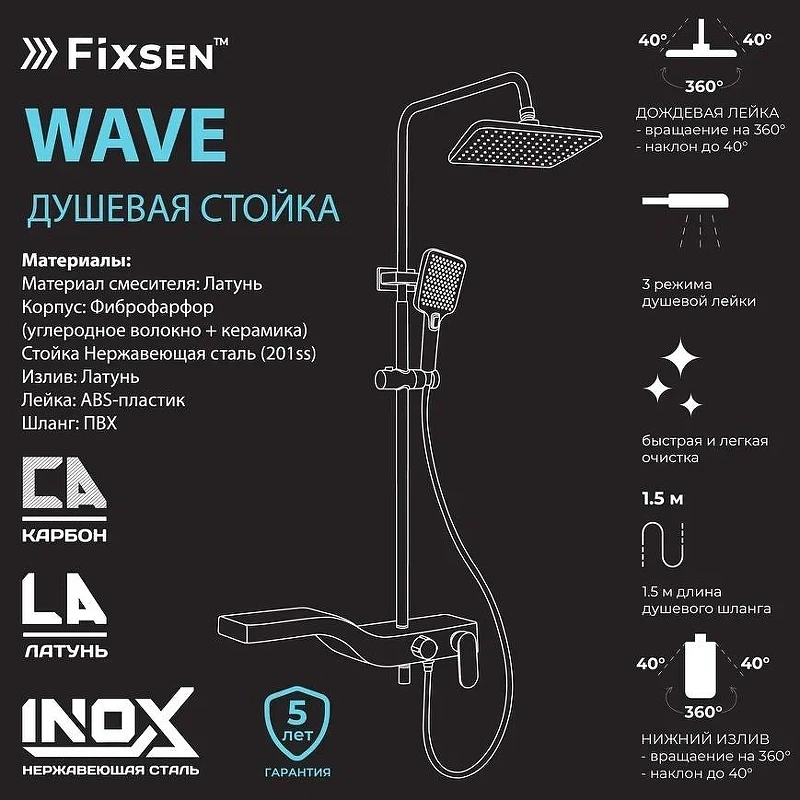 Душевая система Fixsen Wave FX-9400 цвет Белый Хром