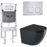 Комплект унитаза с инсталляцией WeltWasser AMBERG 497 ST + MERZBACH 043 GL-BL + AMBERG RD-MT CR 10000012183 цвет Черный глянцевый с сиденьем Микролифт и клавишей смыва цвет Хром матовый