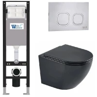 Комплект унитаза с инсталляцией WeltWasser AMBERG 350 + MERZBACH 043 MT-BL + AMBERG RD-MT CR 10000012381 цвет Черный матовый с сиденьем Микролифт и клавишей смыва цвет Хром матовый