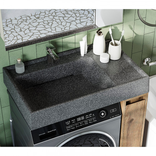 Раковина Aquaton Рейн 80 L 1A72113KRW210 на стиральную машину Графит искусственный камень (литьевой мрамор) подвесная, на стиральную машину