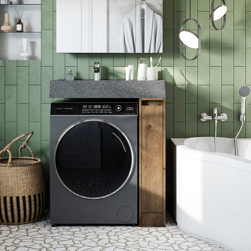 Раковина Aquaton Рейн 80 L 1A72113KRW210 на стиральную машину Графит искусственный камень (литьевой мрамор) подвесная, на стиральную машину