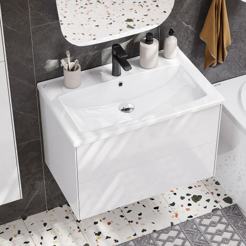 Тумба под раковину Aquaton Сохо 75 1A258101AJ010 подвесная Белая глянцевая МДФ / ЛДСП