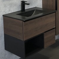 Тумба с раковиной Comforty Франкфурт 75 00-00000889 подвесная Дуб шоколадно-коричневый Черная матовая МДФ / ЛДСП