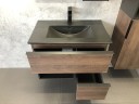 Тумба с раковиной Comforty Франкфурт 75 00-00000889 подвесная Дуб шоколадно-коричневый Черная матовая МДФ / ЛДСП