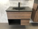 Тумба с раковиной Comforty Франкфурт 75 00-00000889 подвесная Дуб шоколадно-коричневый Черная матовая МДФ / ЛДСП