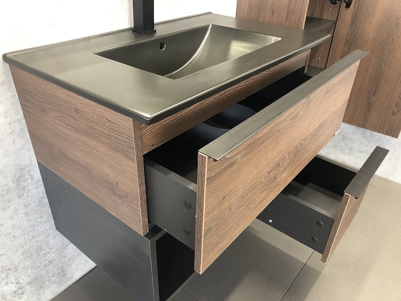 Тумба с раковиной Comforty Франкфурт 75 00-00000889 подвесная Дуб шоколадно-коричневый Черная матовая МДФ / ЛДСП