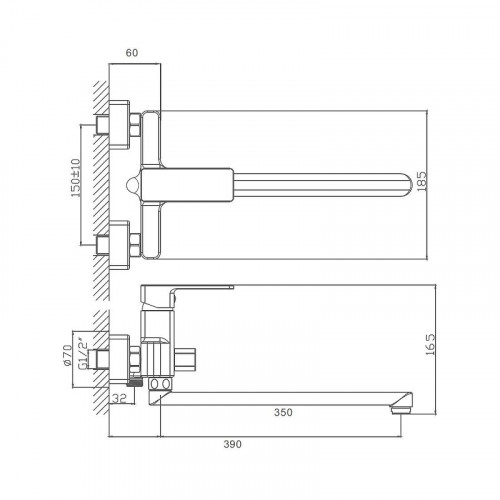 Смеситель для ванны D-Lin D147370 универсальный цвет  Хром