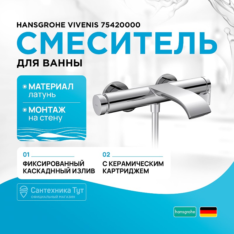 Смеситель для ванны Hansgrohe Vivenis 75420000 Хром латунь на стену